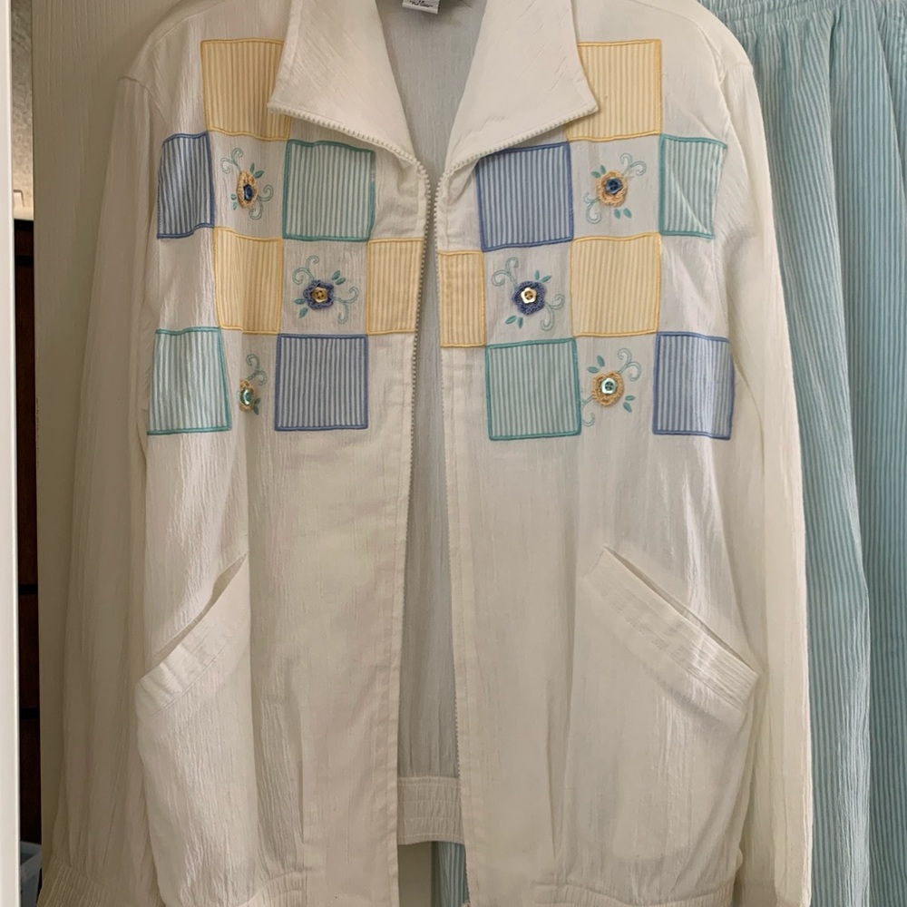 Alfred Dunner White Jacket with Pastel Embroidery